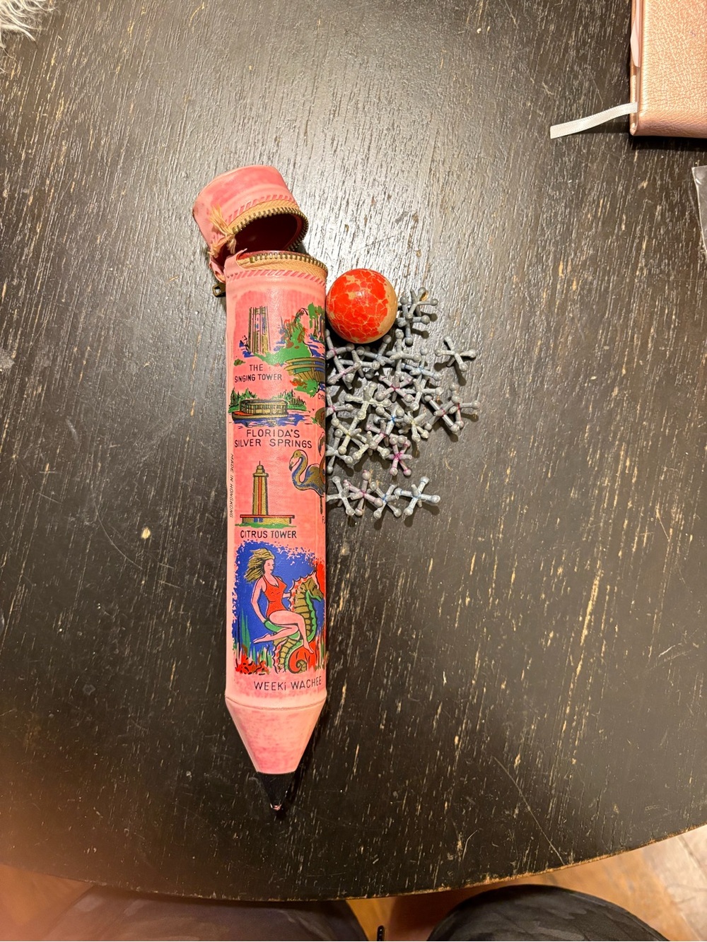 Vintage PINK Vinyl Florida Souvenir Pencil Shaped Pencil Case 10" Long
